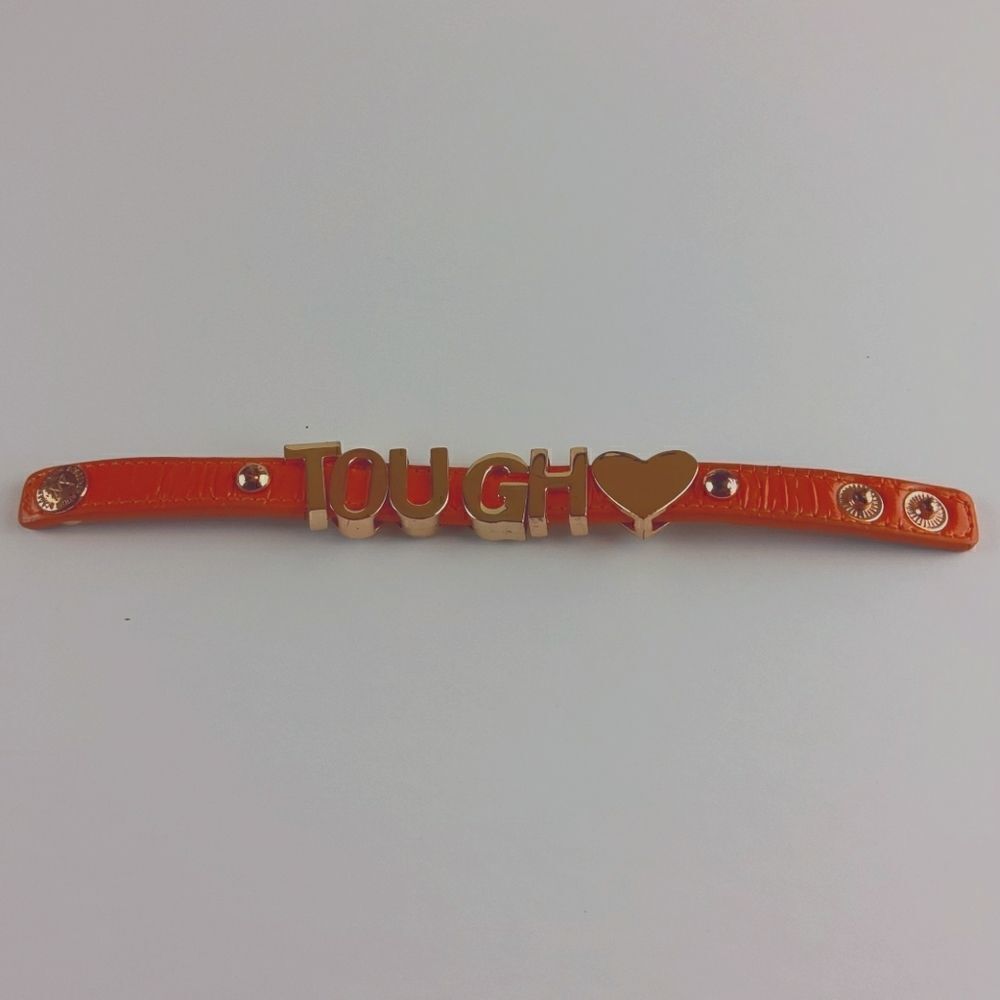 (3/$20) Orange faux leather TOUGH snap bracelet